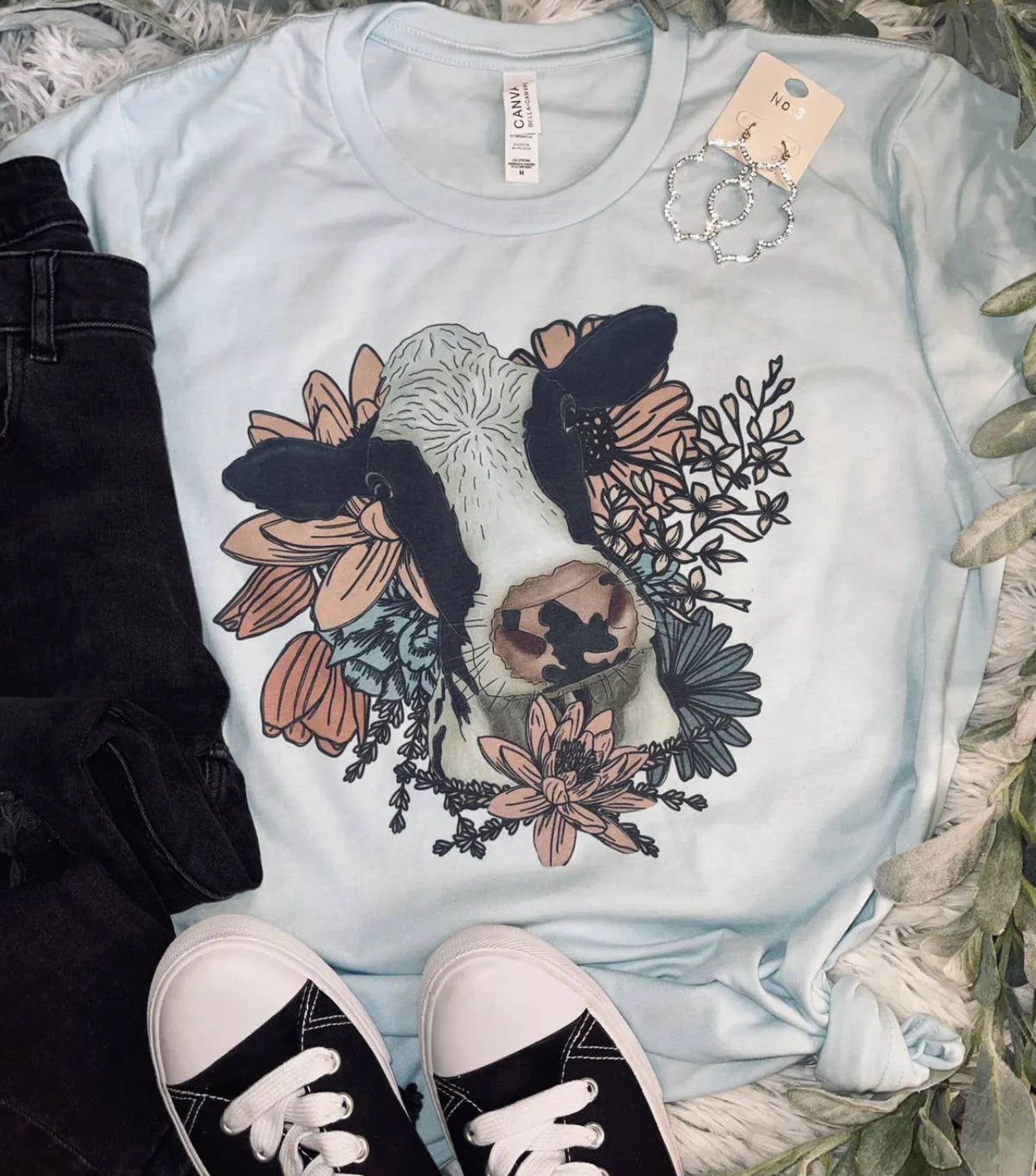 Floral Cow Tee