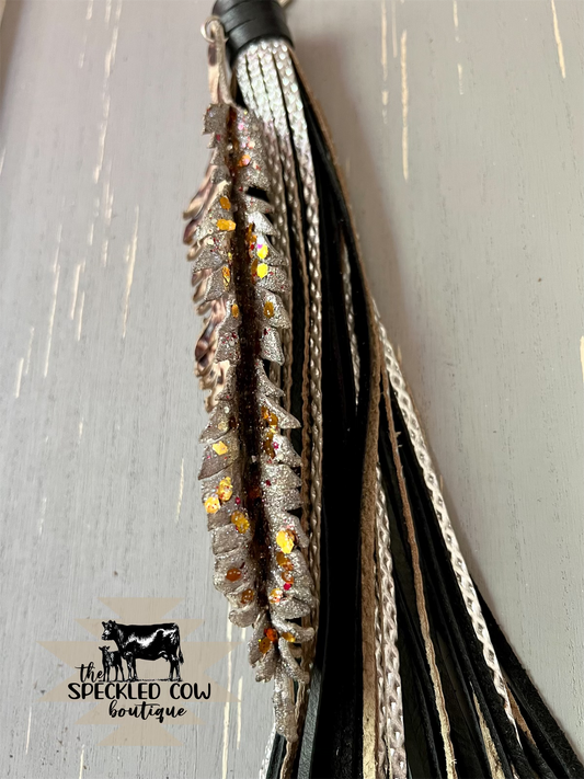 Embossed and Glitter Feather Bag Dangle