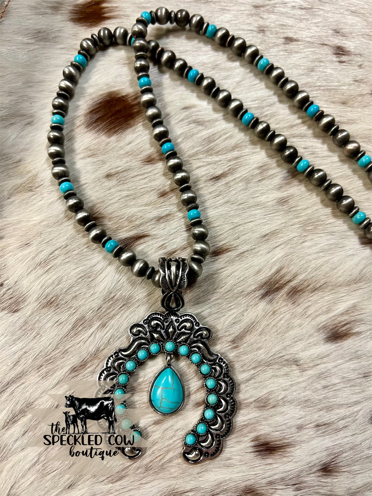 Navajo Pearl and Squash Blossom Necklace