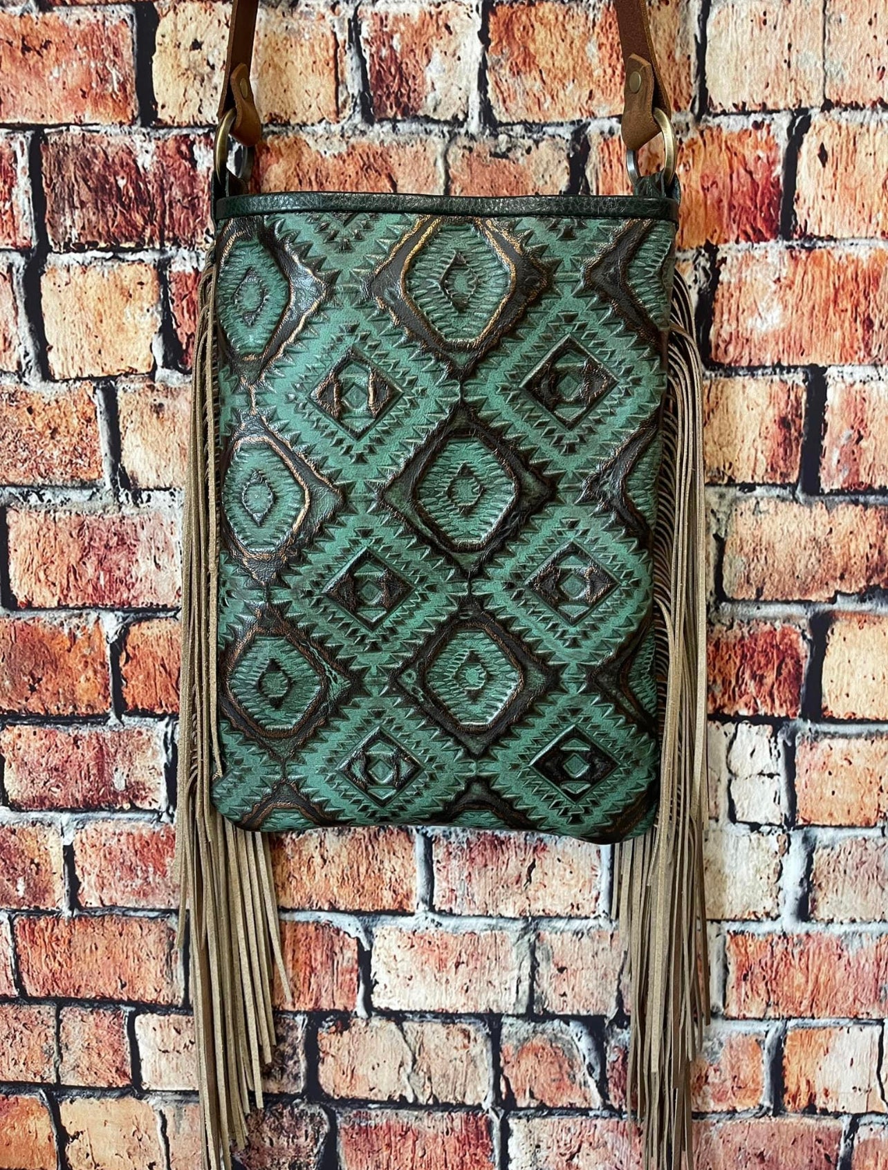 Medium Turquoise Embossed Crossbody