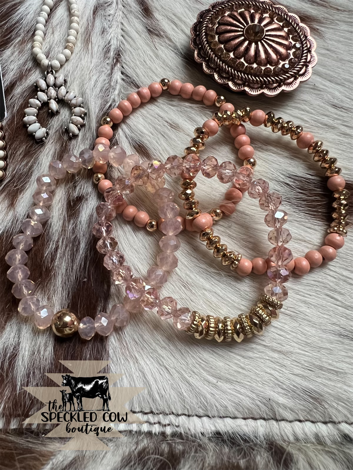 Coral and Gold 4 Bracelet Stack