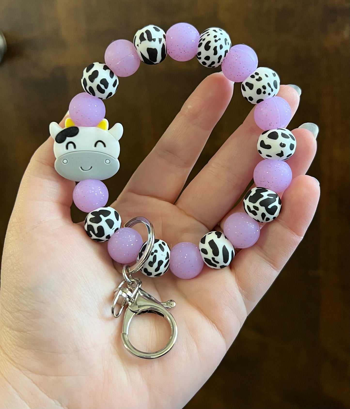 Purple Glitter and Cow Key Bangle