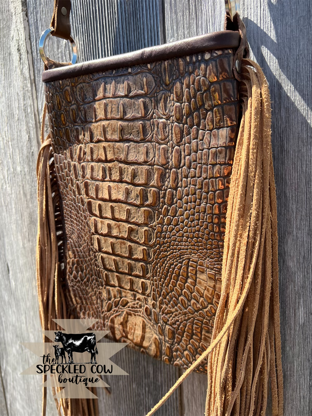 Brown Croc with Metallic detail Crossbody