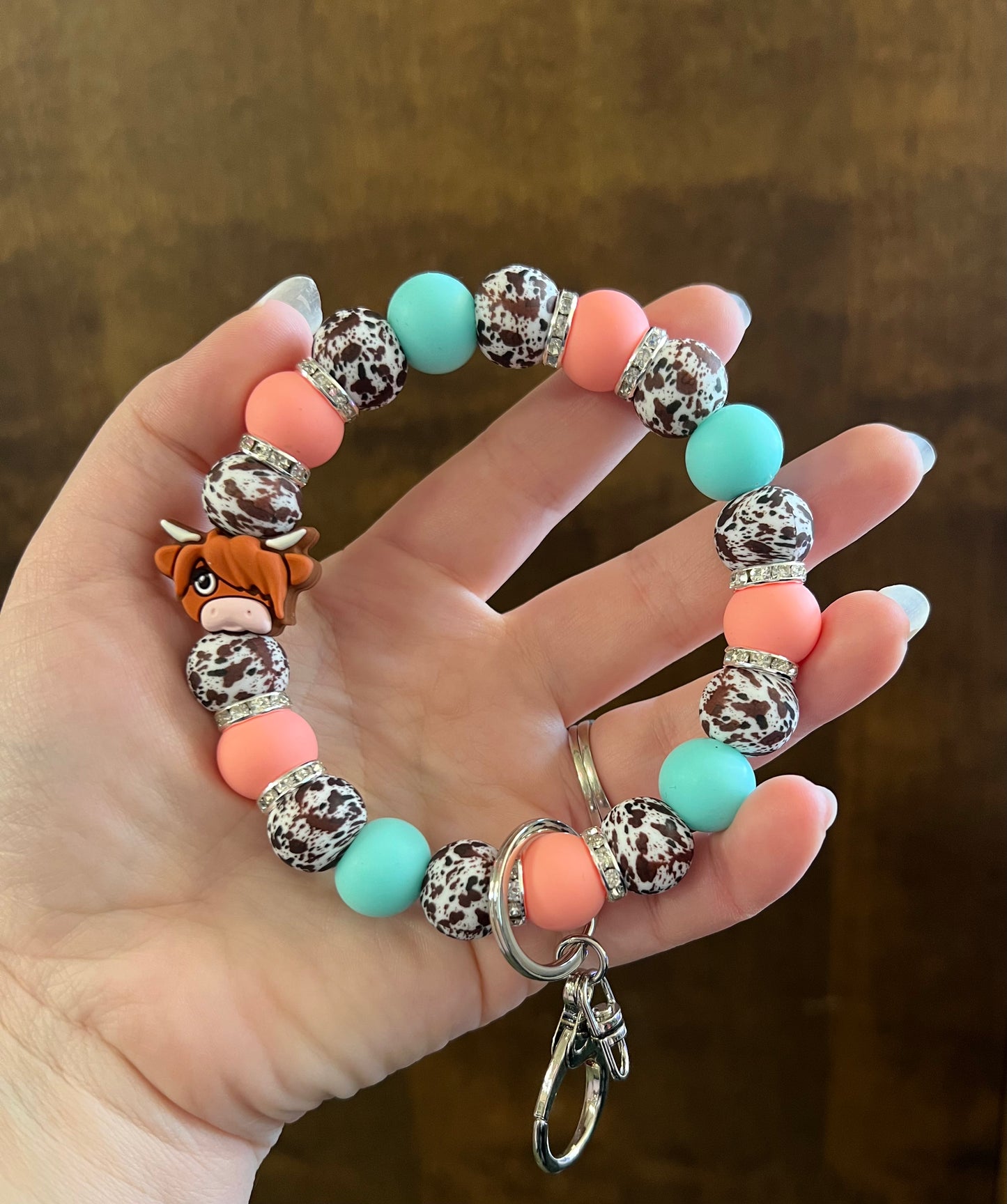 Pink and blue highland cow key bangle