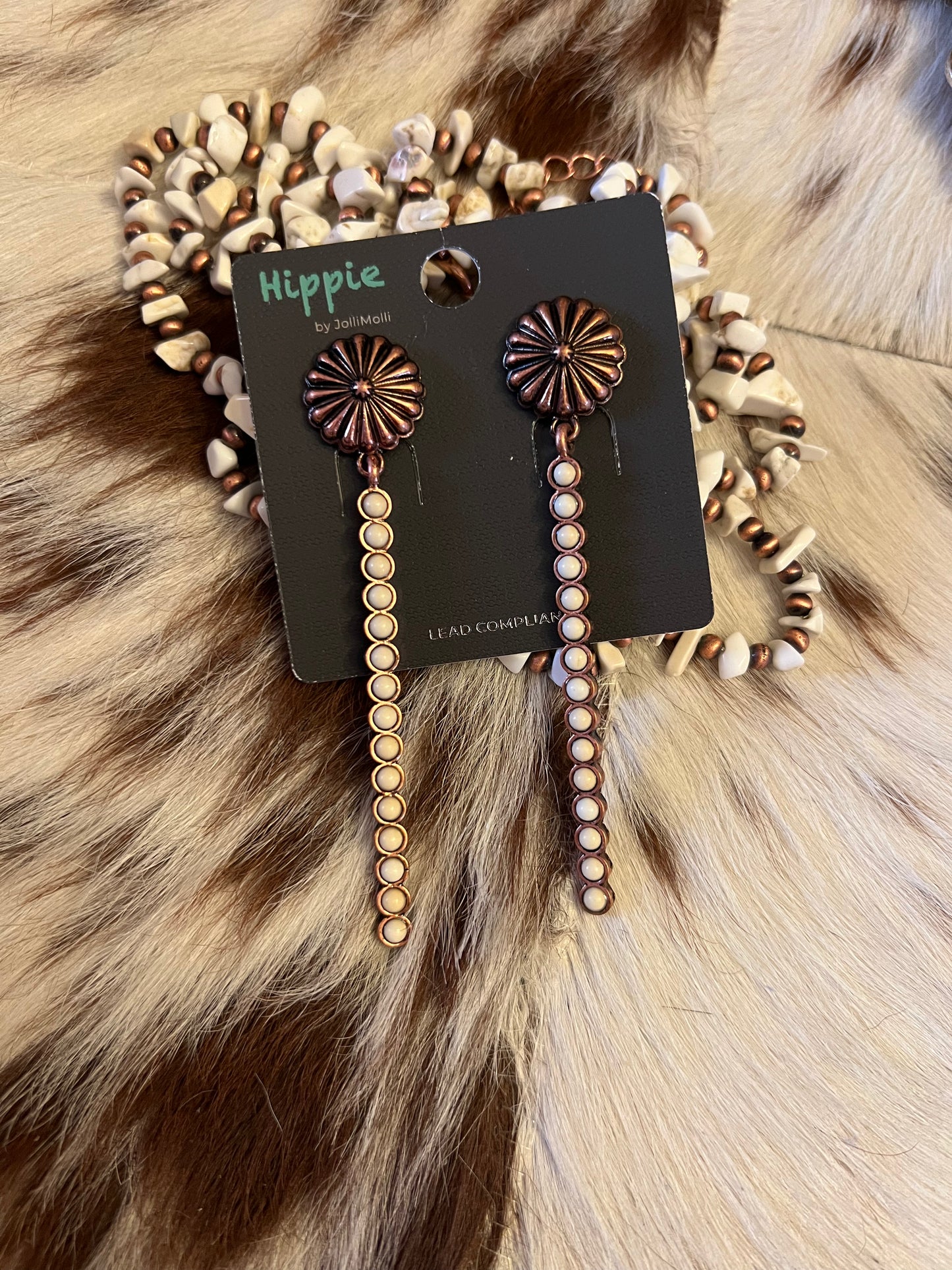 White Stone and Bronze Icesicle Earrings