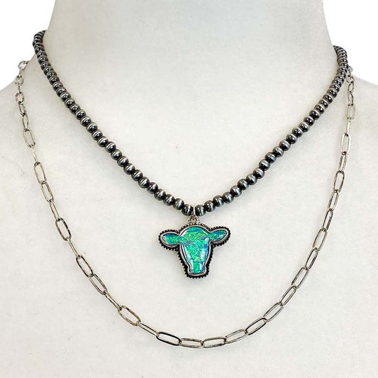 Opal Calf Double Strand Necklace