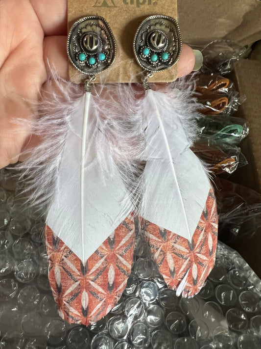 Feather and Cowboy hat earrings