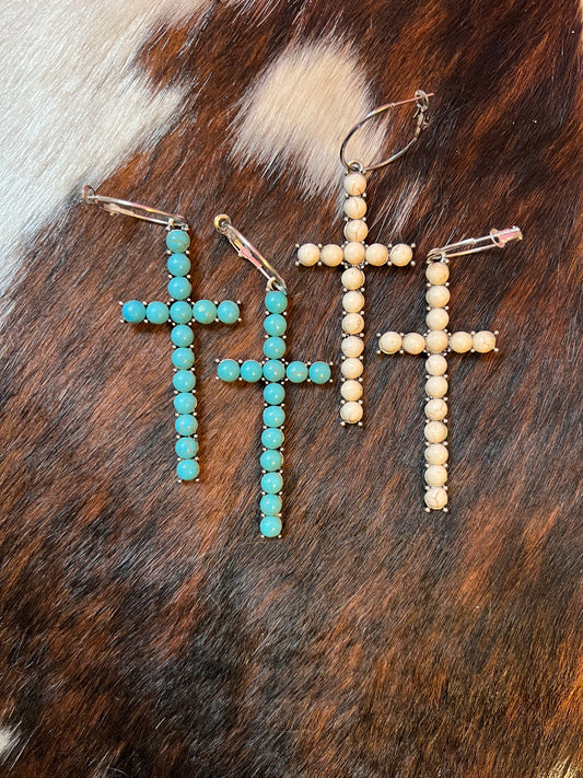 Howlite or Turquoise Cross Earrings