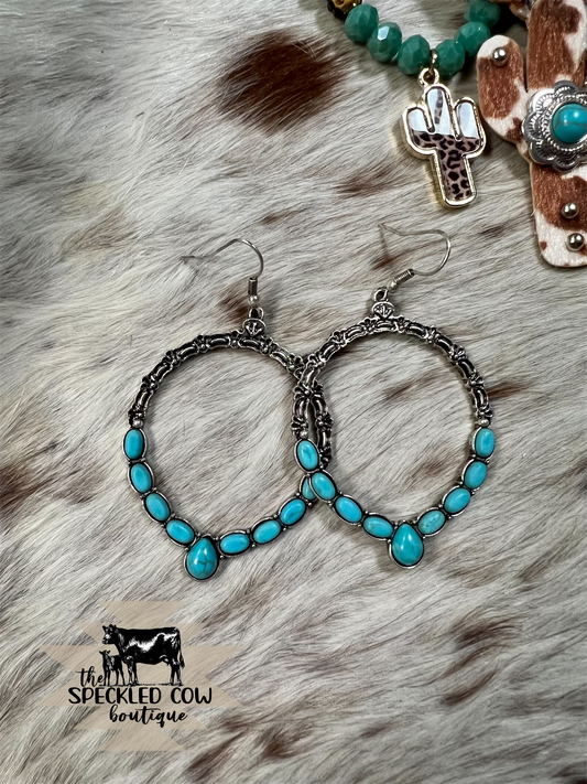 Silver and Turquoise Hoop Earrings