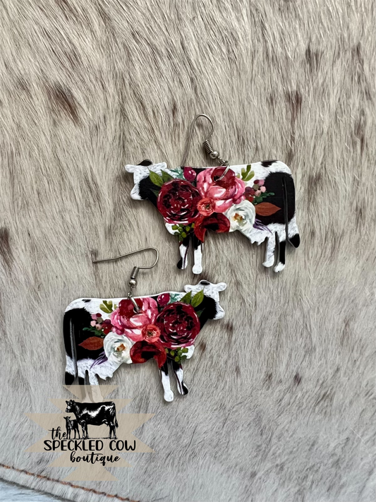 Cow Print and Roses Earrings