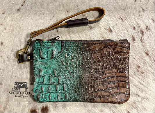 Small Turquoise and Brown wristlet