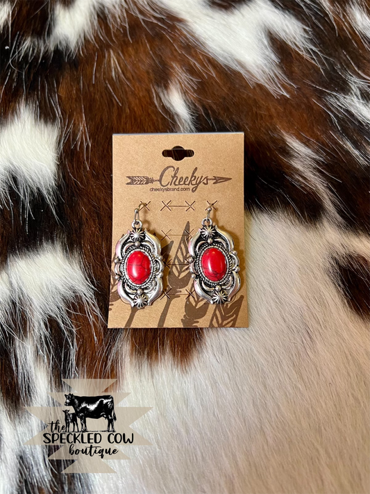 Crimson Stone and Silver Earrings