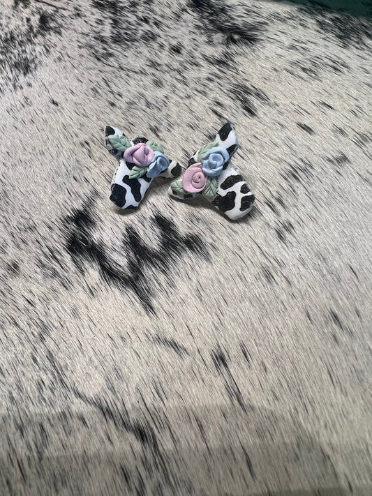 Black and white Floral Cow Earrings