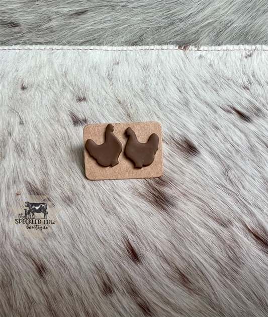 Brown Chicken Polymer clay earrings