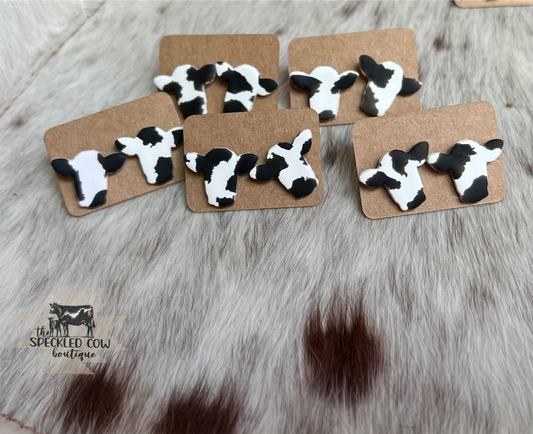 Black and white Cow polymer clay earrings