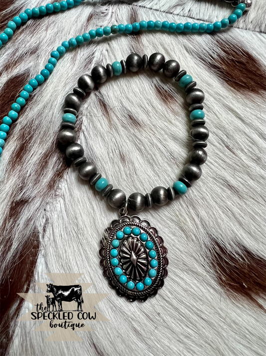 Navajo Pearl and Turquoise Concho Bracelet